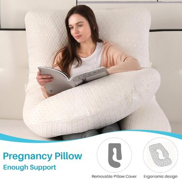 М'яке вагітне крісло GKXLH – подушка для вагітних для підтримки спини, живота, стегон, ніг, J-подібна подушка для вагітних для підтримки всього тіла, знімний чохол (білий)