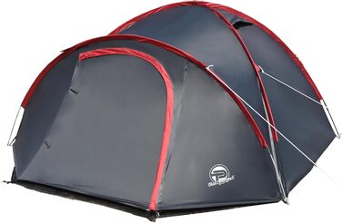 Намет кемпінговий 3-4 особи Campingzelt двошаровий, водонепроникний, з москітною сіткою та темним внутрішнім простором (сірий/червоний)