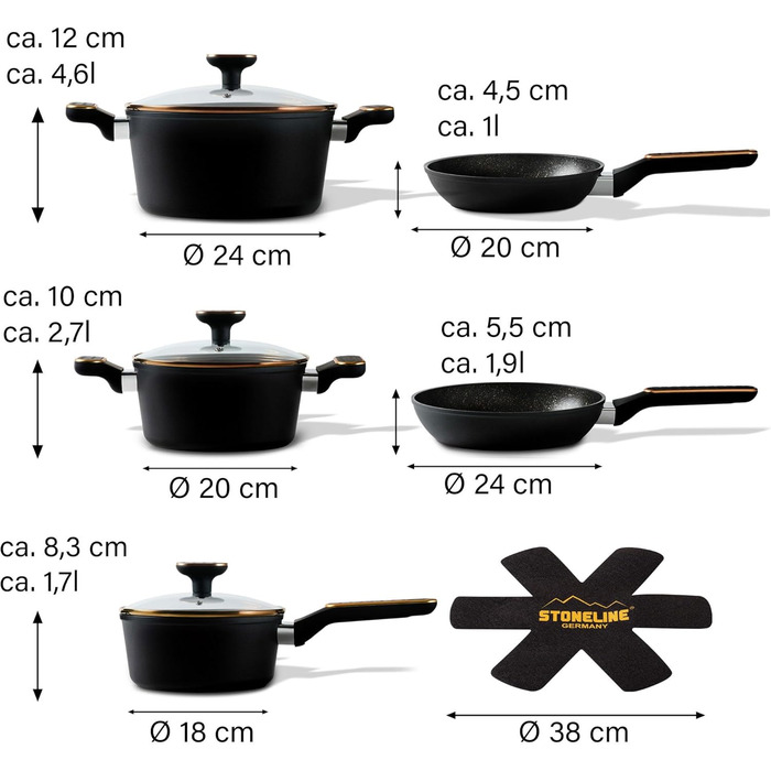 STONELINE 11-Piece Pan and Pot Set, Pot Set with Lids, Induction Cookware Pan, Suitable for All Cooktops, Cookware Set with Non-Stick Coating with Real Stone Particles, Color: Cream