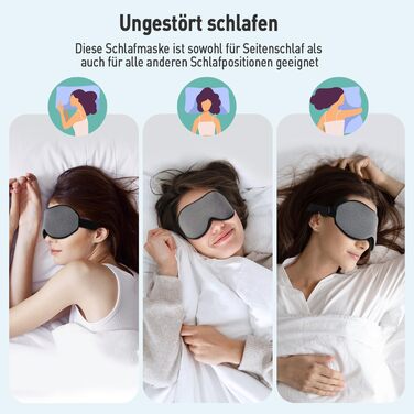 Маска для сну Umisleep для тих, хто спить на боці, 3D-орбіти, регульований ремінець, блокує світло, дихаюча, для чоловіків та жінок, для подорожей та йоги (сіра)