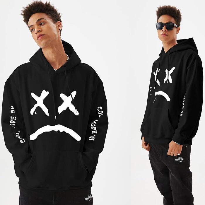 Худі для чоловіків: стильний пуловер з капюшоном у стилі хіп-хоп, чорний, розмір XL