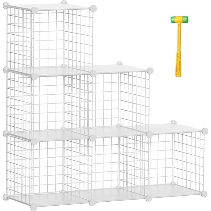 TUMUCUTE Storage Shelf with 9 Cubes, Plastic, Closet, Modular, Bookshelf, Storage Shelves for Bedroom, Living Room, Office, (White Plastic-Iron, 6 Cubes)