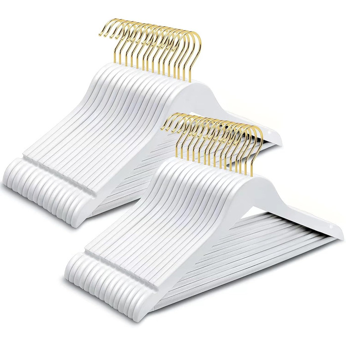 Дерев'яні вішалки для одягу Amber Home з масиву, 30 шт., гладке покриття, з неслизькою перекладиною для штанів, обертовий 360° гачок та виступи для сорочок та жакетів