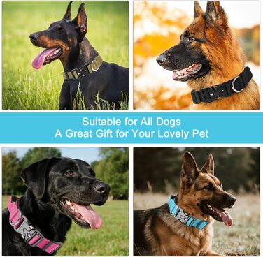 Тактичний нашийник для собак Ledeak з ручкою, регульований, широкий, з м'якою підкладкою, надійний, з металевою застібкою, для дресирування (фіолетовий, синій, L)