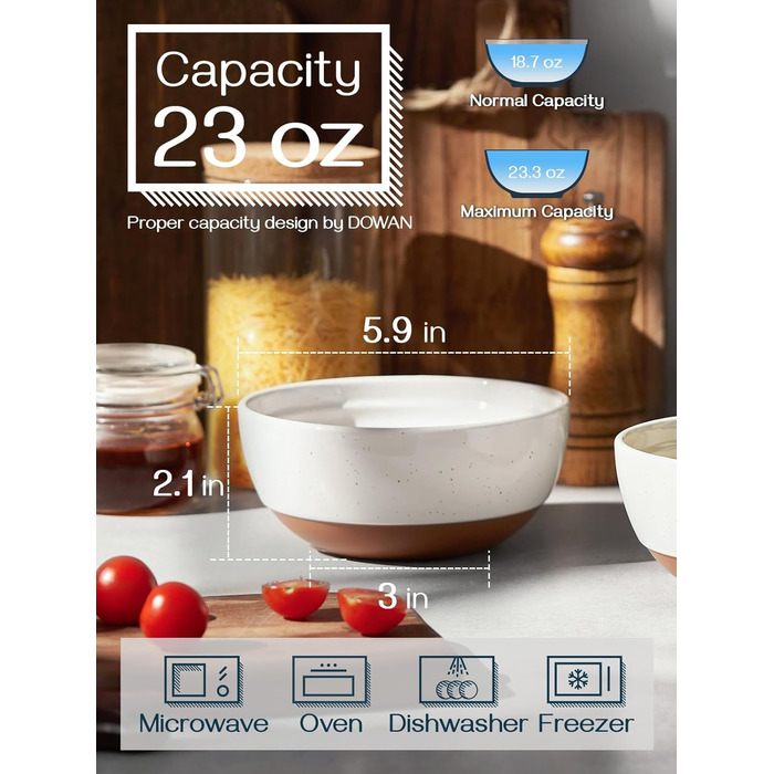 Набір мисок DOWAN для мюслі, супів та салатів, 6 шт, 680 мл (білий та коричневий)