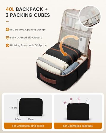 LOVEVOOK Рюкзак для ручної поклажі 40L з окремим відділенням для взуття, рюкзак-валіза для подорожей, жіночий, з відділенням для мокрого та сухого, 3 шт. (Бежевий, Зелений, Чорний, Білий, Коричневий)