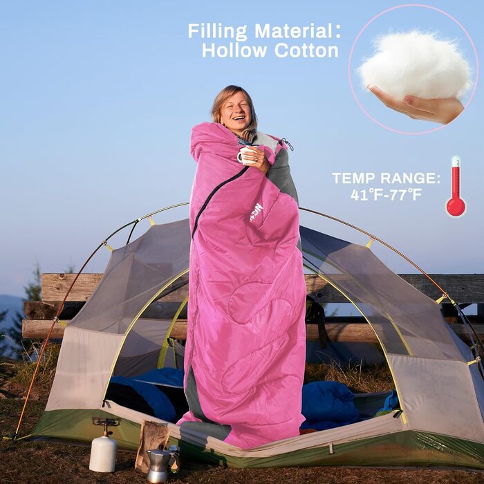 Спальний мішок Elevon для дорослих, підлітків та дітей, для холодної та теплої погоди, водонепроникний, легкий, компактний з компресійним мішком, для 3-4 сезонів, кемпінг, рюкзак, подорожі, зелений (1 особа, 1 шт., Рожевий)
