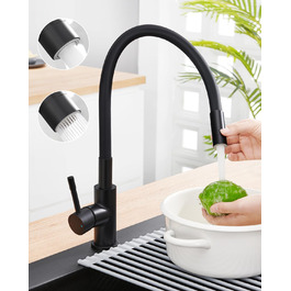 Змішувач для кухні гнучкий чорний, нержавіюча сталь, 2 режими струменя, 360° поворот, кухонний змішувач, преміум якість