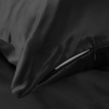THXSILK 2-Pack Pillowcases Silk 25 Momme - 100% Natural Silk Pillowcases with Zipper for Hair - 2 Pieces, Black, 40x80cm