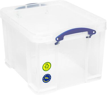 Really Useful 35C Plastic Storage Box - Lightweight, Robust, Stackable - 35 Liters - 480 x 390 x 310 mm - Transparent