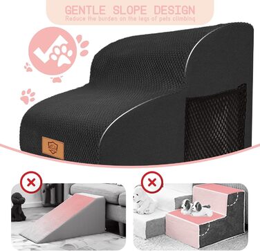 Myiosus Dog Stairs for Bed, 2-Step Foam Pet Stairs for Sofa with Removable Waterproof Cover, Non-Slip Dog Ramp Ladder for Small Dogs and Cats, 40 x 40 x 30 cm, Black