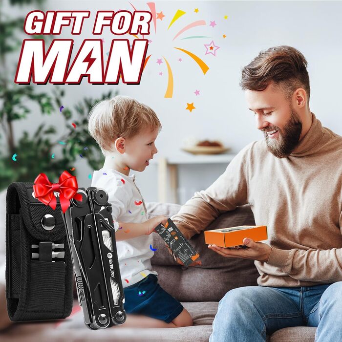 BIBURY Stainless Steel Multitool - 16-in-1 Folding Pliers with Screwdriver & Shears, Outdoor Tool Kit with Nylon Pouch - Gift for Dad
