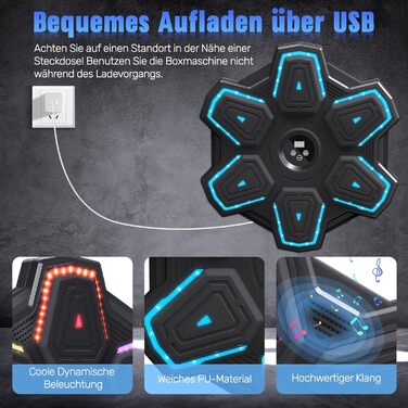 Семай Музична боксерська машина: LED-ціль для тренувань з Bluetooth, 9 режимів швидкості та лічильник, для дому та фітнес-залів