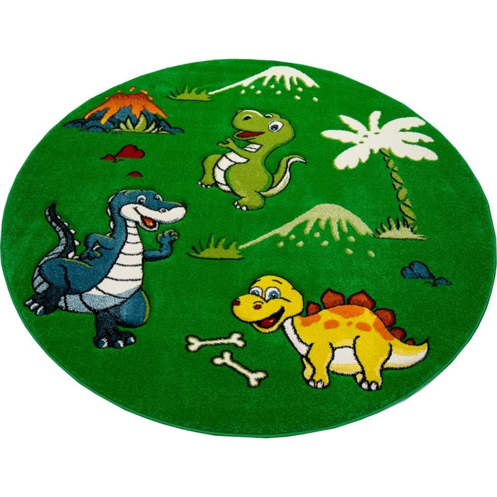 CARPETIA Children's Rug Dinosaur Children's Room Rug Dinosaurs Green Size 160 cm Round