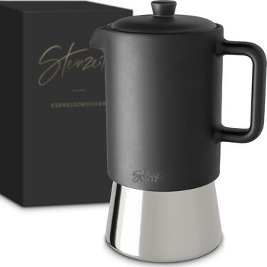 Stone Age Design Ceramic Espresso Maker (300ml) - Espresso Maker Induction suitable for all stovetops - Moka pot with stainless steel base and ceramic pot - Stainless steel espresso maker