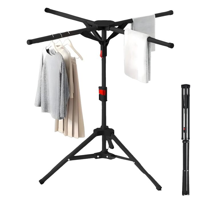 Сушарка для білизни Standtrockner Hoch Klappbar - розкладна сушарка для білизни з 4 крилами для балкона, в приміщенні та на вулиці (білий/чорний)