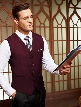 COOFANDY Жилет чоловічий під костюм, V-подібний виріз, формальний, для весілля, класичний, приталений, елегантний, для бізнесу, для вечірки (M, Бордовий)