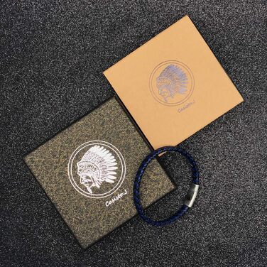 Чоловічий шкіряний браслет Casisto.J з нержавіючою сталлю, плетений, з магнітною застібкою (19 см, індивідуальна гравіювання, блакитний & чорний)