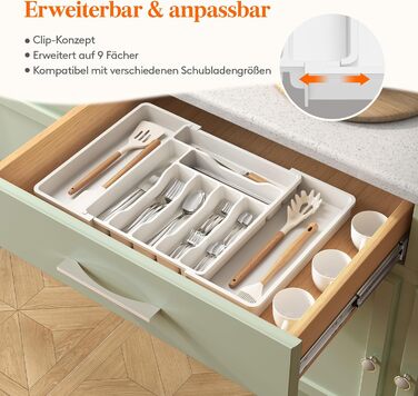 Органайзер для столових приборів Lifewit в шухляду, розсувний, пластиковий, білий 33-57 x 38 x 5 см