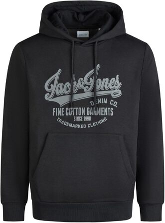 Чоловічий худі Jack & Jones Regular Fit JJEADRIAN з принтом, чорний (розмір 8XL)