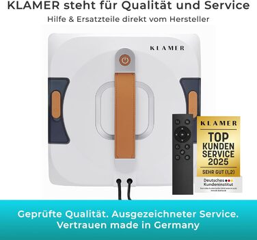 Робот для миття вікон KLAMER 3500 Pa: автоматичний очищувач з резервуаром для води 100 мл, режим вологого очищення, виявлення країв, тихий (60 дБ), захист від падіння, смарт-планування траєкторії, білий