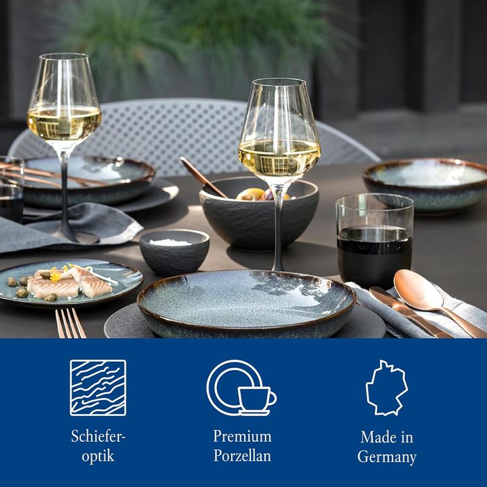 Villeroy & Boch – Manufacture Rock Starter Set, 6-Piece, Black, Dishwasher Safe, Microwave Safe, Matte Black Dinnerware Set, Tableware Service, Dining Dishware, Premium Porcelain Starter Set | 6-Piece Black