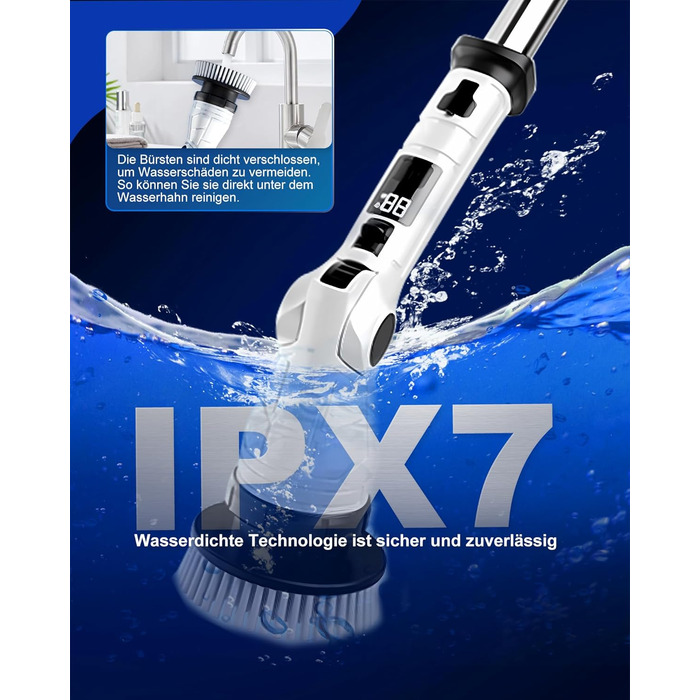 Електрична щітка для прибирання щілин, універсальна для ванної, кухні та авто. 8 насадок, регульована ручка, 3 швидкості. Набір з відром та шваброю