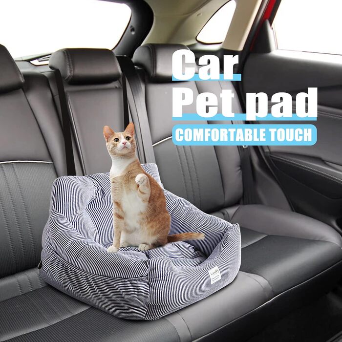 Автокрісло для собак PETCUTE: зручне, миється, з кишенею та страхувальним ремінцем, для всіх типів авто (M, смужки)