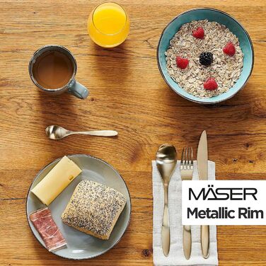 Набір посуду Mäser з кам'яної кераміки METALLIC RIM, 24 предмети, світло-блакитний