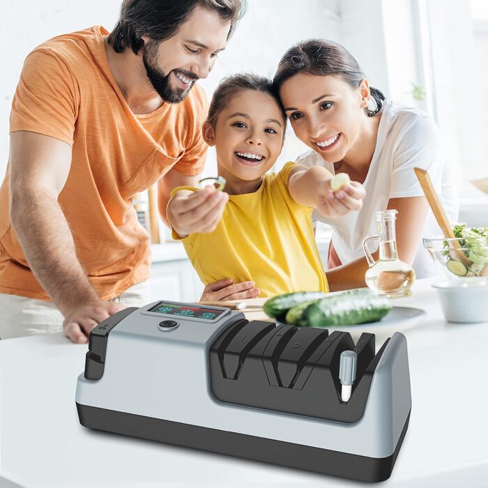 Електричний точило для ножів 5-в-1 з 3 швидкостями, для прямих та зубчастих ножів, та ножиць, сірий