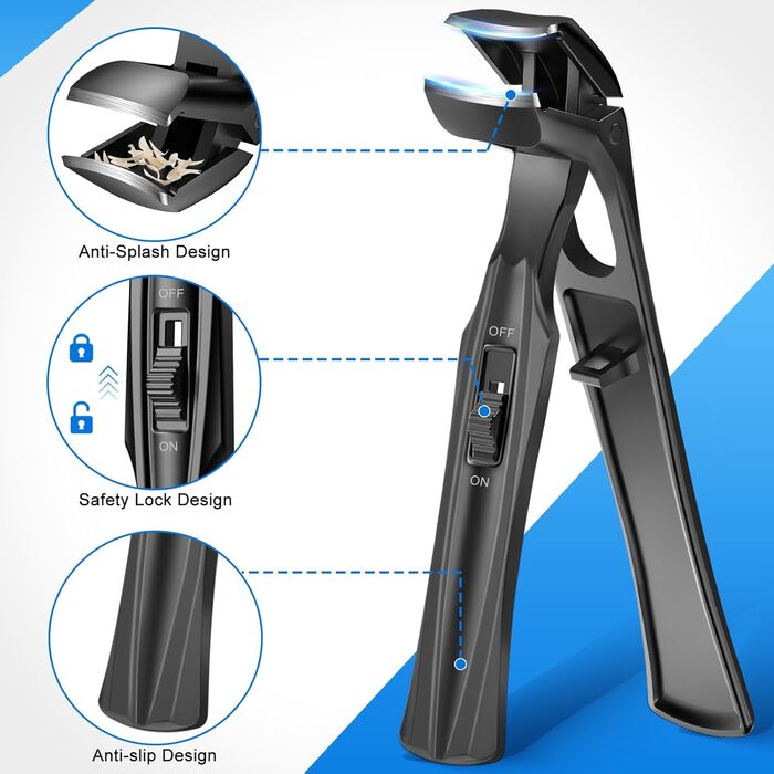 Кусачки для нігтів для літніх людей з широкими щелепами та довгою ручкою, кусачки для кутикули з кутовою головкою, для товстих нігтів, з контейнером для збору обрізків, подарунковий набір для чоловіків та жінок, чорні