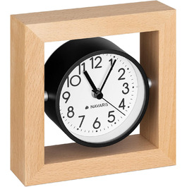 Navaris Analog Wooden Table Clock Square Design - 13.2 x 13.2 x 4.3cm - Analog Clock Without Ticking White Dial - Vintage Pointer Wooden Clock Light Brown