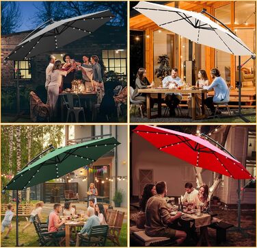 Daromigo Parasol 300/350 cm with Crank | Pergola Parasol with Stand | Garden Parasol Sun Protection UV Protection Aluminum | Crank Parasol Market Parasol Waterproof for Garden
