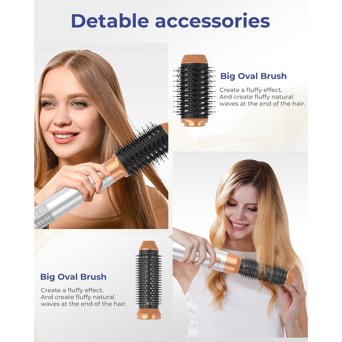 Фен-щітка 6 в 1 Airbrush Pro | Набір для укладки волосся - 1000W, круглі щітки, керлер, фен-щітка, фен, випрямляч | Для всіх типів волосся - блакитний (класичний білий)