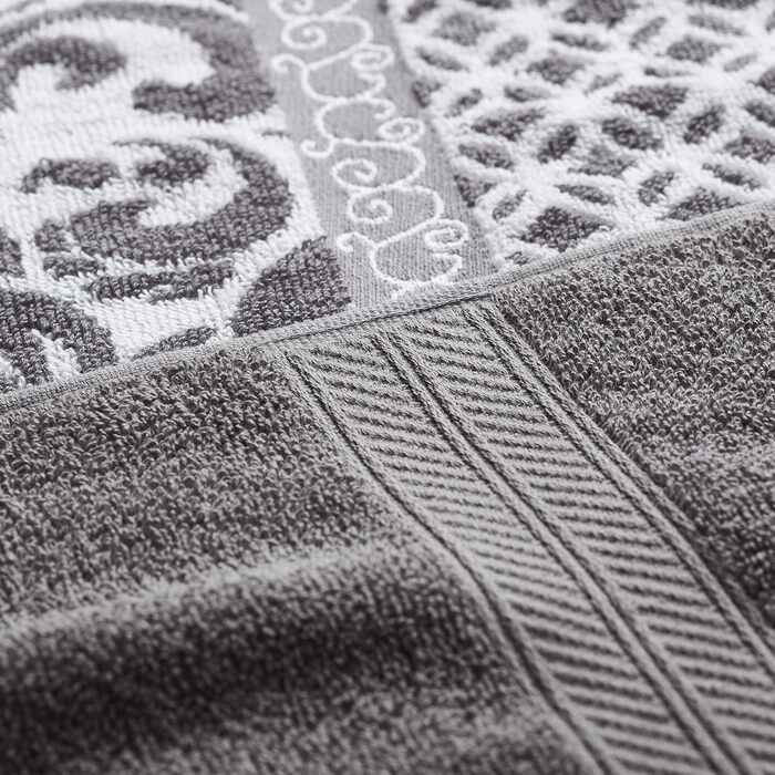 Modern Threads Trefoil Filigree 6-Piece Reversible Towel Set, Dyed, Jacquard, Bath Towels, Hand Towels, and Washcloths, Super Absorbent and Quick-Drying, 100% Combed Cotton Gray-Green Standard
