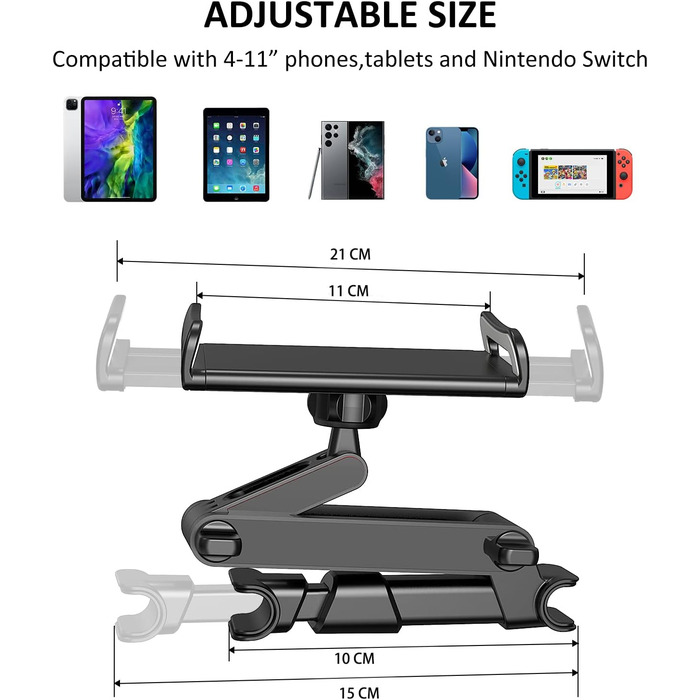 Підставка для планшета/телефону на заднє сидіння авто з поворотним кріпленням 360°, сумісна з усіма планшетами та телефонами (чорний)