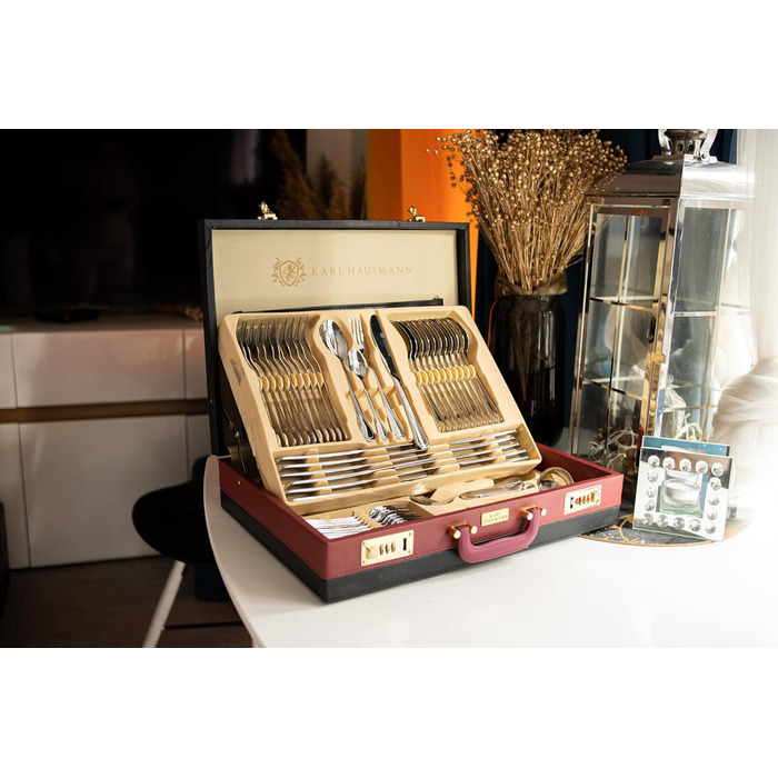 Набір столових приборів 72 предмети для 12 осіб з нержавіючої сталі 18/0 в кейсі - срібний столовий набір, придатний для миття в посудомийній машині - сучасні столові прибори, стійкі до корозії