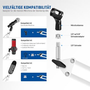 Тримач для мікрофону Neewer NW-35, підвіс Boom Schere, штатив з гвинтовою різьбою 3/8' - 5/8', сумісний з Blue Yeti, Quadcast та іншими мікрофонами, максимальне навантаження 1.5 кг