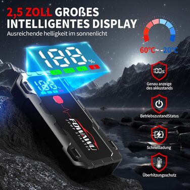 Powerbank FOWAWU 7000A 22800mAh з автостартом та LED-ліхтариком для автомобіля, мотоцикла, газонокосарки