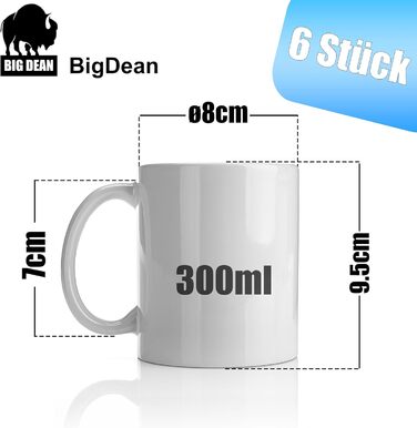 Великий білий келих для кави BigDean 300 мл, порцеляновий, для розпису, міцний, для глінтвейну, набір 6 шт.