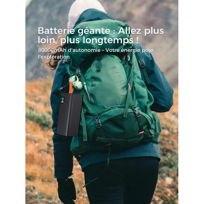 Power Bank 80000mAh з LED дисплеєм: Швидка зарядка PD 30W та QC 3.0, 5 виходів USB, 2 входи, для iPhone, кемпінгу та активного відпочинку
