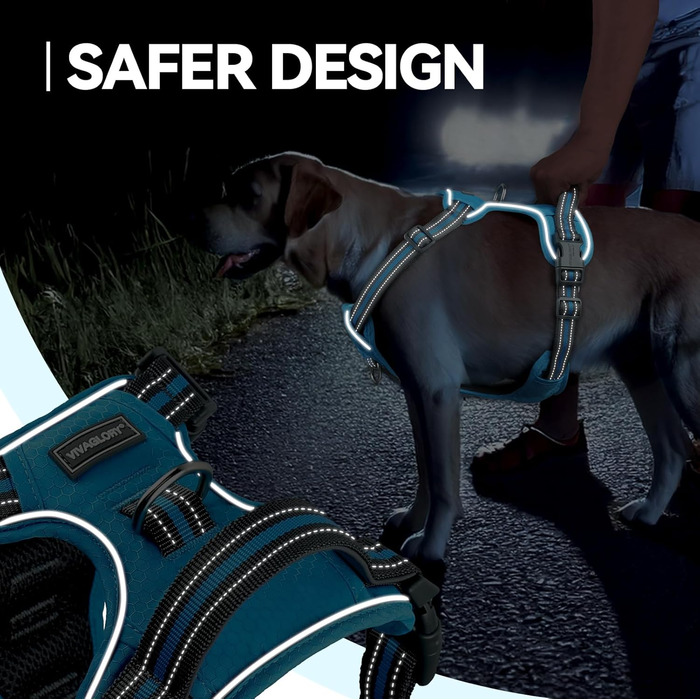 Шлейка для собак VIVAGLORY Easewalk, анти-тяга, для тренувань та прогулянок, з ручкою, надійна, проти вислизання, для цуценят та собак, XS, (Блакитний, S: 36-61 см (обхват грудної клітки))