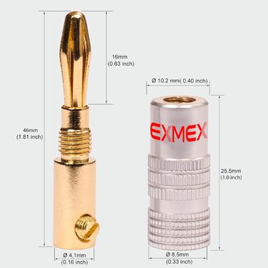 NEXMEX Бананові роз'єми зі збіжкою (10 шт.) позолочені 24K для акустичних кабелів Hi-Fi