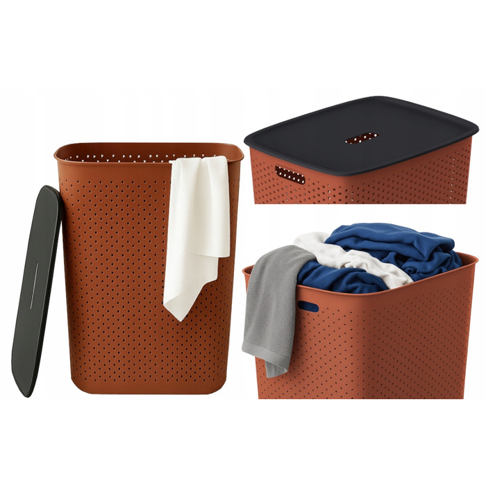 Кошик для білизни з кришкою, 60 л, перфорований, компактний, для ванної кімнати