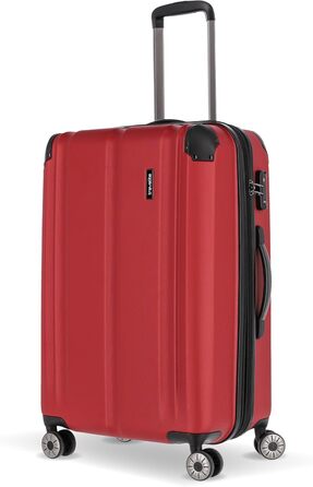 Travelite Carry-on Suitcase, 4 Wheels, Expandable + Attachment Function, City, Small Hard Shell Trolley with Scratch-Resistant Surface, 55 cm, 40-45 Liters (Trolley Size M approx. (68 cm), Red)