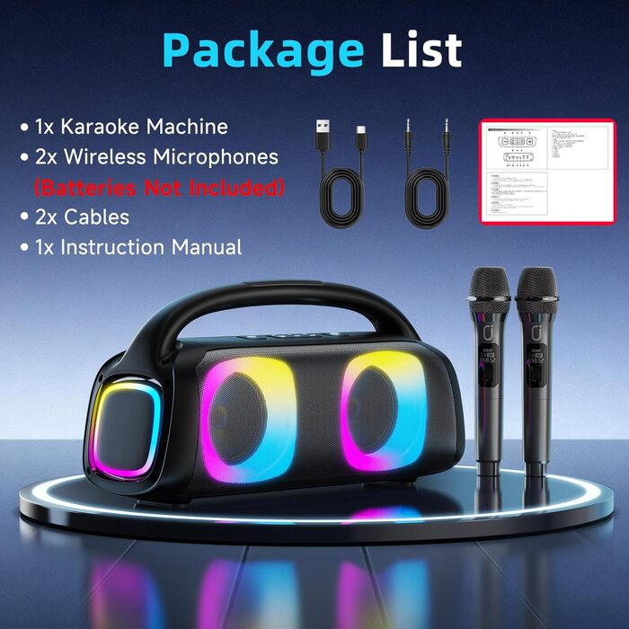 Караоке система JYX з 2 бездротовими мікрофонами, портативна Bluetooth колонка для дорослих та дітей, PA система, підтримка TF картки/USB, AUX вхід, TWS для вечірок (D19-T)