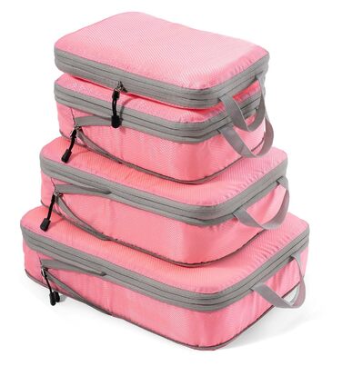 Набір кубиків-органайзерів для валіз Meowoo (4шт) - рожевий. Кубики для подорожей, компресійні, водонепроникні, для ручної поклажі та валізи (XL, L, 2xM)