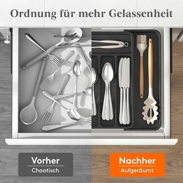 Органайзер для столових приборів Lifewit в шухляду, розсувний, чорний, 6-8 відділень, 35-49 см