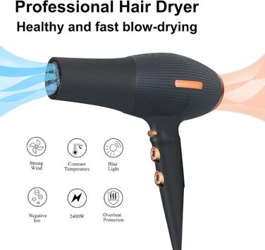 Професійний фен лоеvely рожевий 2400W з іонізацією та AC мотором, з насадкою-дифузором, 3 режими нагріву та 2 швидкості, для дому та салону