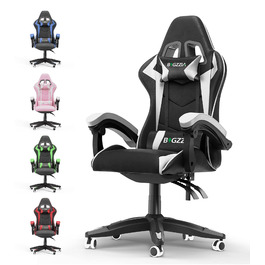Геймерське крісло Bigzzia Ergonomisch з підтримкою попереку та голови, регульована висота, для підлітків та дорослих, чорно-біле